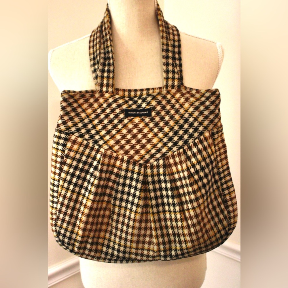Francois Beauregard Brown Black Houndstooth Tote Handbag Boho Designer Small - Picture 5 of 16